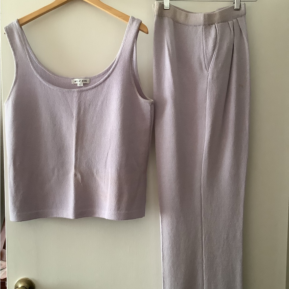 St. John Santana Knit Lilac Pants and Tank Top Set